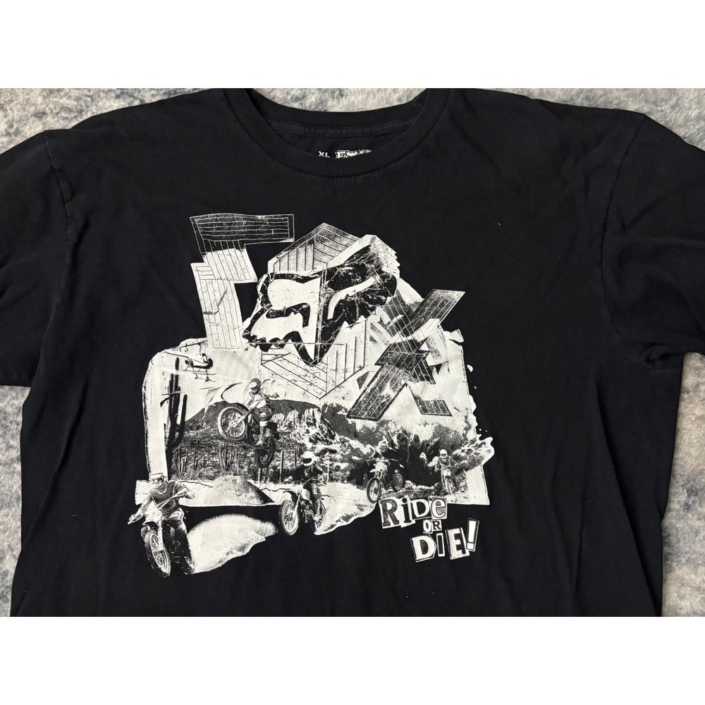 Vintage Y2k Fox Racing Mens XL Black Ride or Die Graphic T Shirt Motorcycle